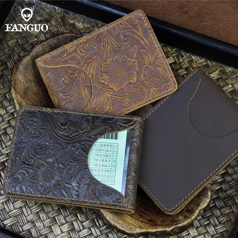 Retro Genuine Leather Card Wallet Handmade Brand Design Credit Card Holder Car Auto Document Slot Case Slim ID Card Purse Bag