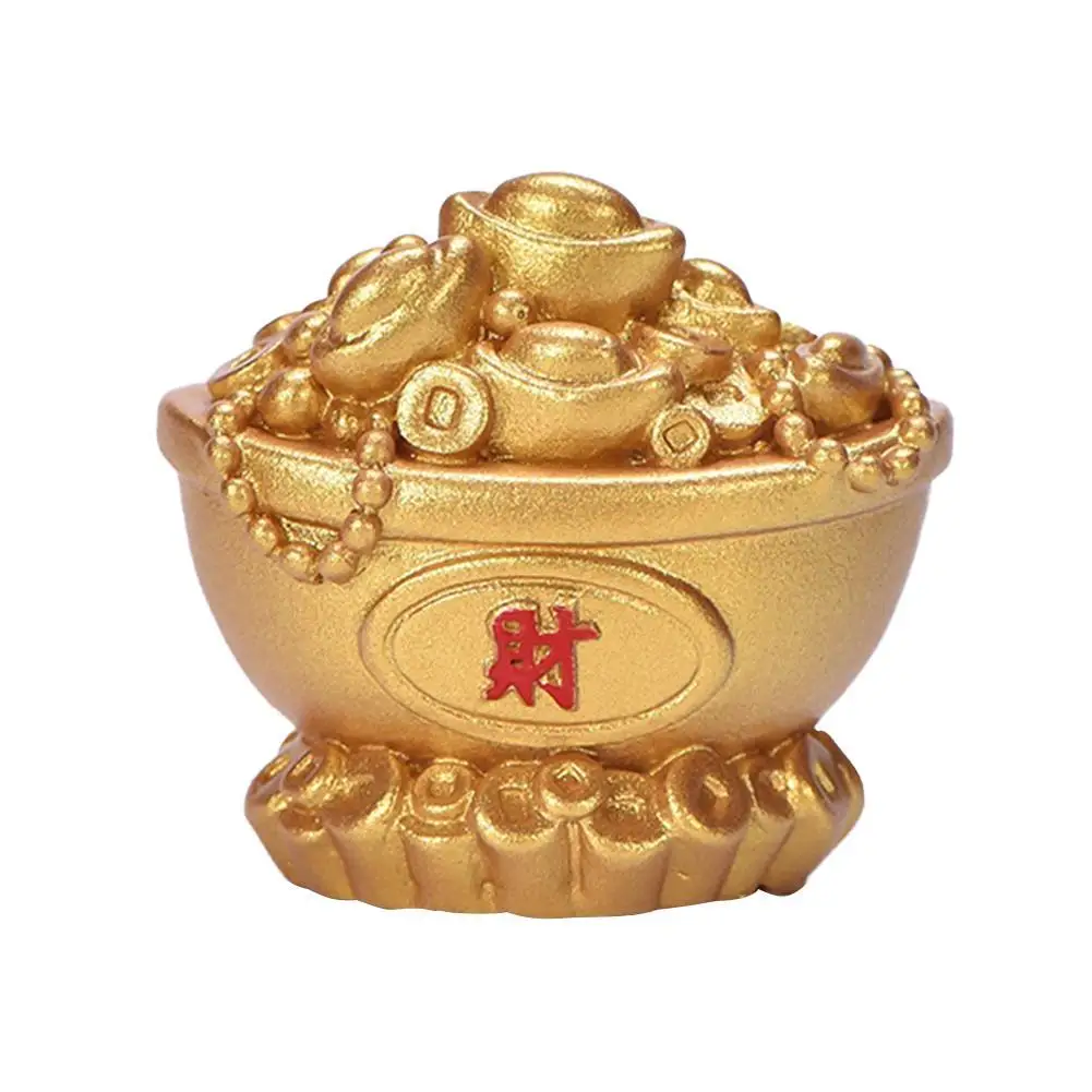 Feng Shui Mini Resin Fortune Tree Chinese Golden Ingot Home Office Desk Landscape Ornament