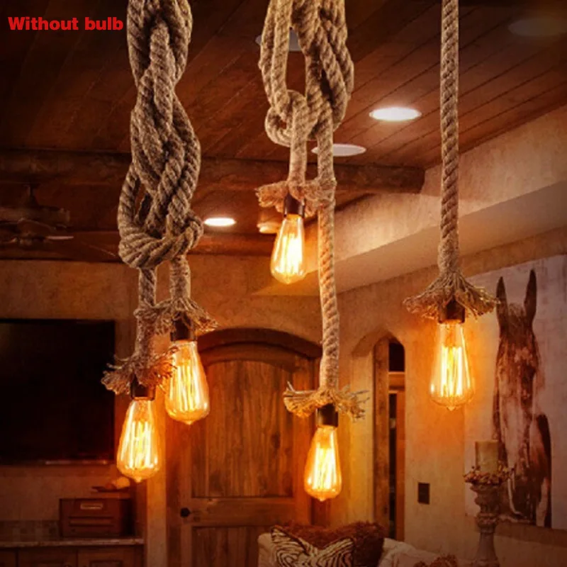 Newly Single Heads Rope Pendant Lights Lamp Vintage Style Restaurant Bar Rope Light Single head