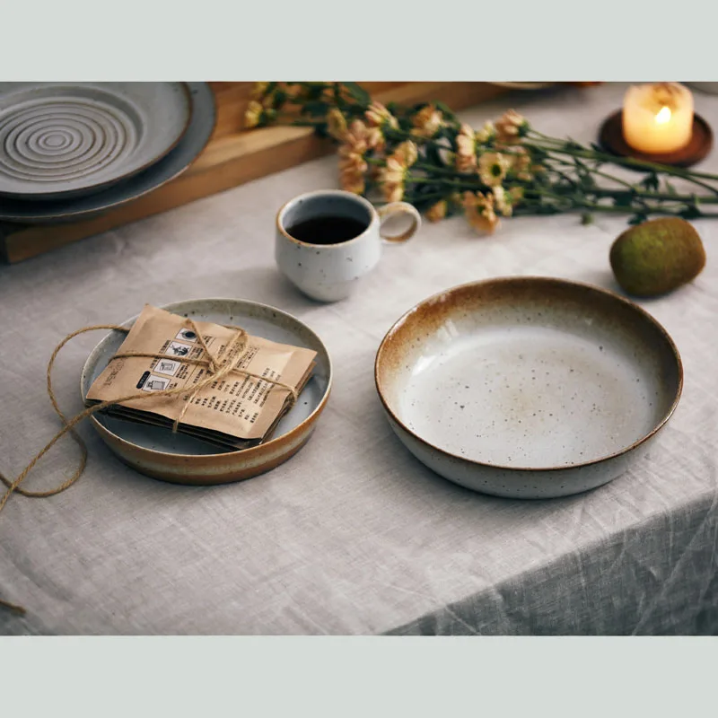 ANTOWALL Handmade Japanese tableware retro plate personality creative dinner plate pasta plate salad plate vintage stoneware - view 3