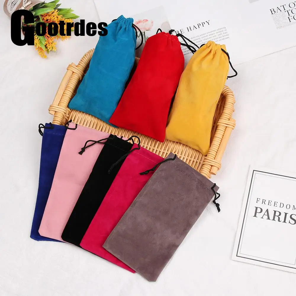 5Pcs/Set Fashion Fabric Reading Glasses Drawstring Bag Solid Color Soft Sunglasses Pouch Myopia Glasses Case Eyewear Accessories