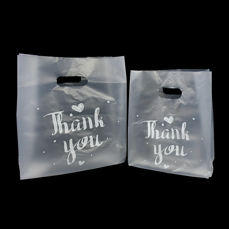 50pcs Thank You Plastic Bags Christmas Gift Packaging Bag With Hand Shopping Bag Wedding Party Favor Candy Cookie Wrapping Bags