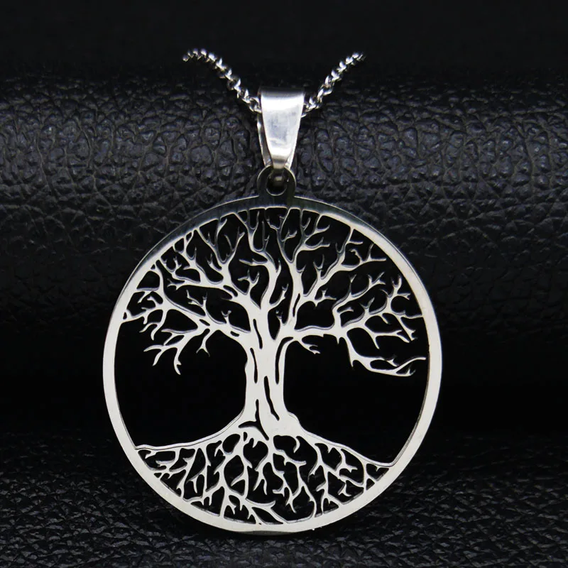 Ästhetische Lebensbaum-Halskette für Damen und Herren, Edelstahl-Anhänger in Silberfarbe, Amulett-Geschenk-Schmuck, Arbol De La Vida – Detail 7