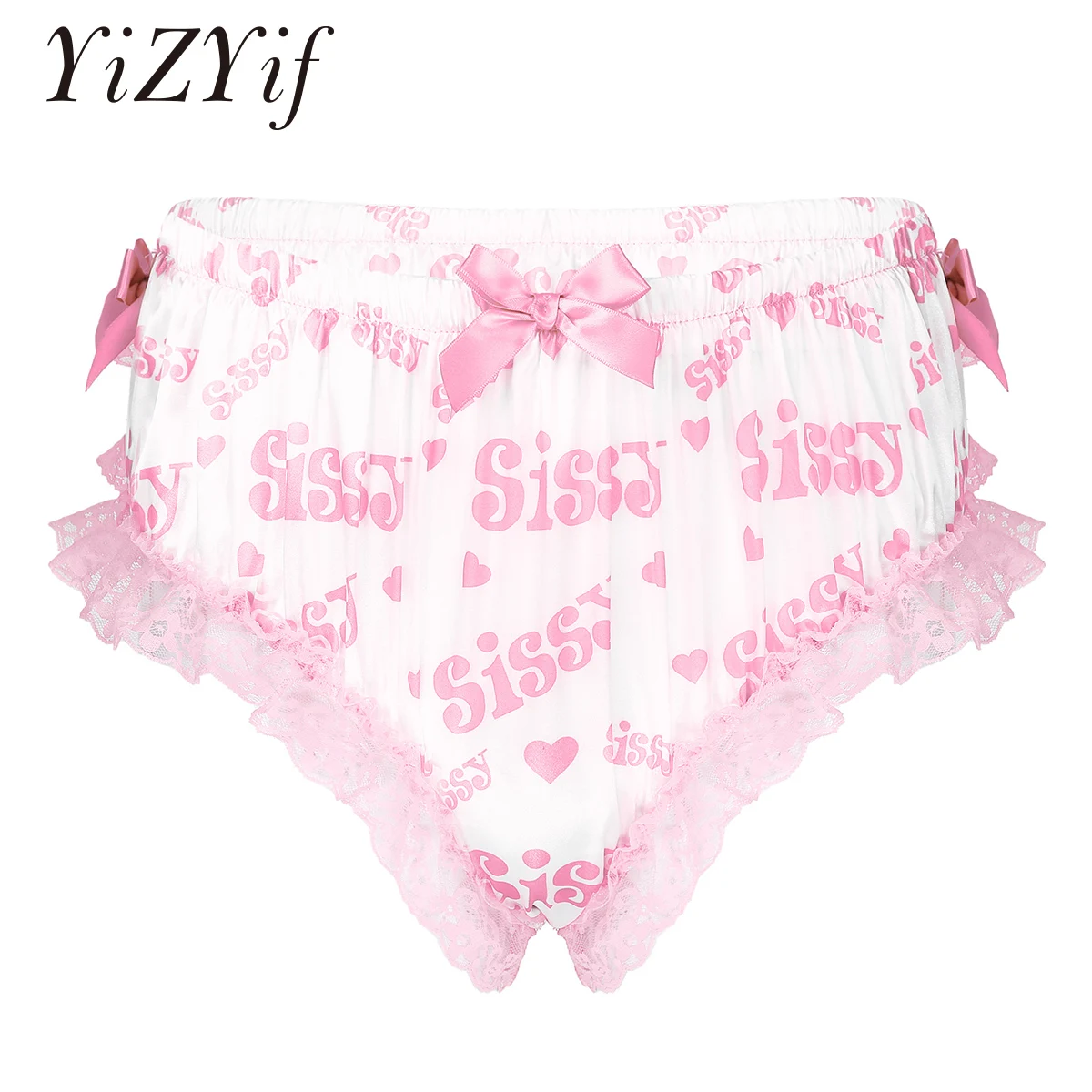 Mens Sissy Underwear Lingerie Crossdress Sexy Briefs Shiny Satin Ruffled Floral Lace Cute Bowknot Knickers Panties Gay Underwear