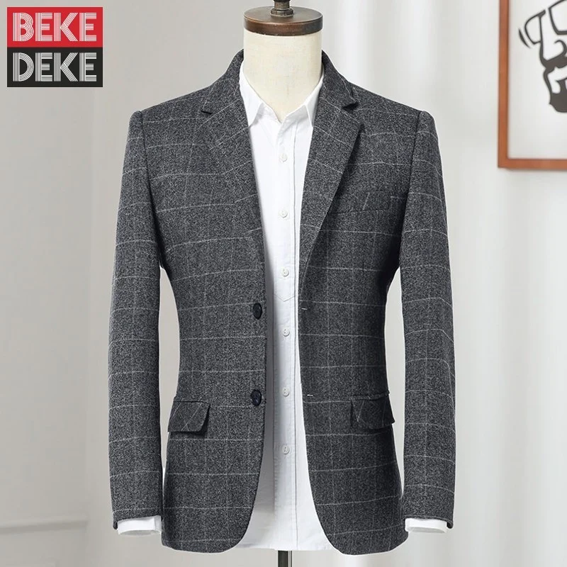 

Men Business Office Work Slim Fit Blazer Jacket Single Breasted Autumn Classic Plaid Suit Coat Party Wedding Blazers Outwear 4XL
