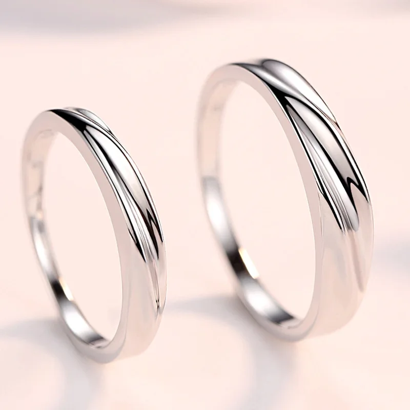 Fashion Lovers Ring Pure 925 Sterling Silver Band Trendy Style Jewelry Simple Intertwined  Wedding Couple Ring for Men Women