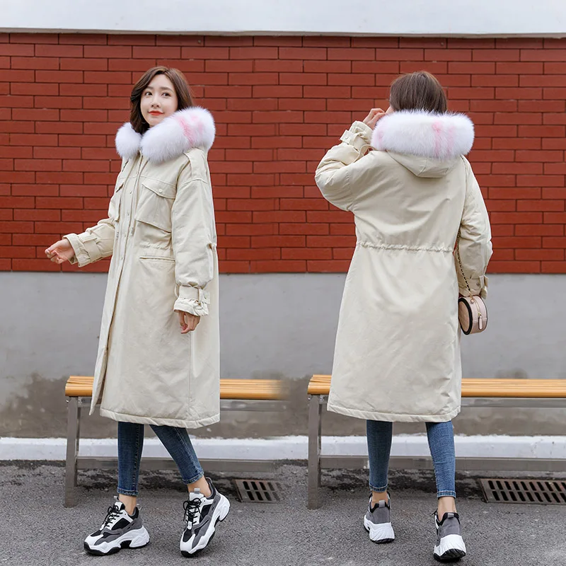 Maomaokong-Doudoune longue pour femme avec col en fourrure véritable naturelle, Parka d'hiver, Vêtements d'extérieur de qualité, Nouveau, 2025