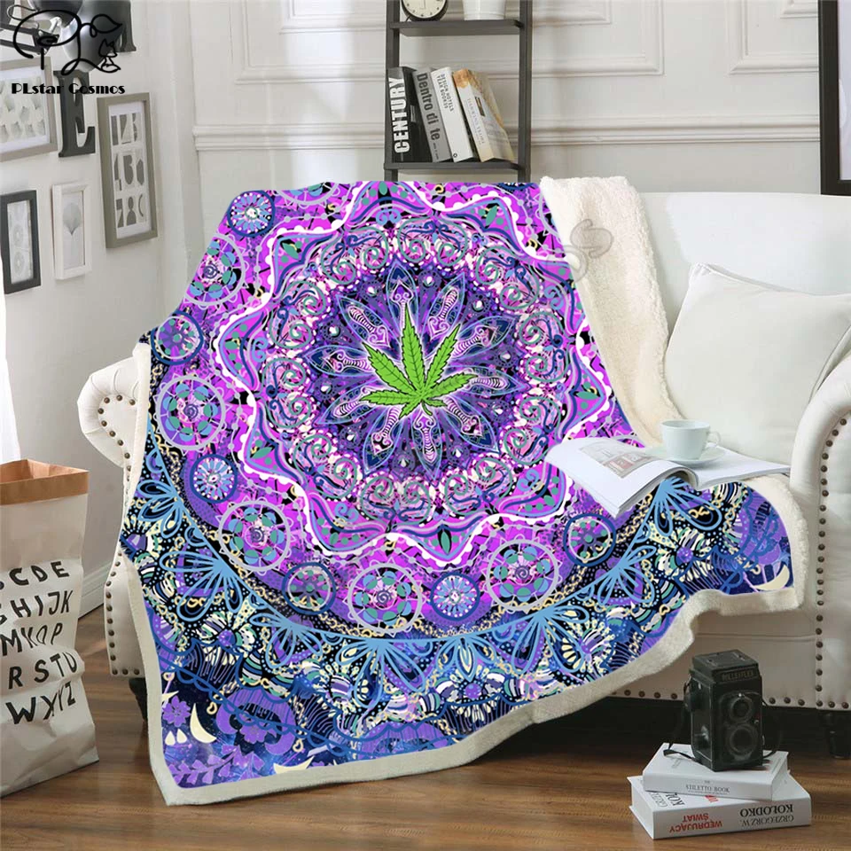 Psychedelic weed Fleece Blanket Plush 3d Printed for Adults Sofa Sherpa Fleece Bedspread Wrap Throw Blanket