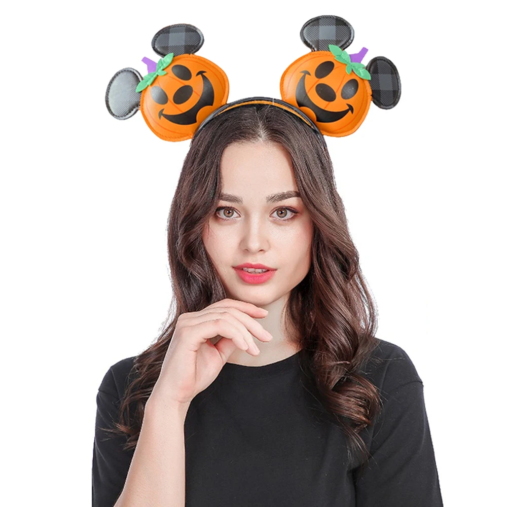 New Disney 3D PU Mickey Mouse Headband Shanghai Disney Cartoon Pumpkin Headband Cosplay Plush Adult/Kids Headband