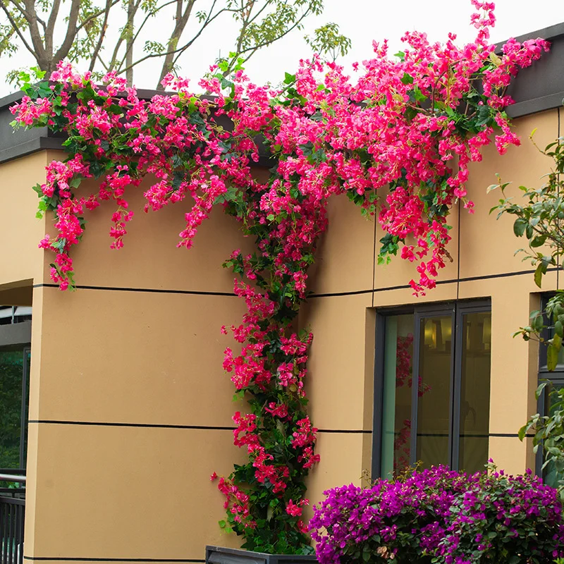 Artificial Flowers Tree and Vine Bougainvillea Set, Balcony Outdoor Garden Plants, Wedding Party, Holiday Scene Layout