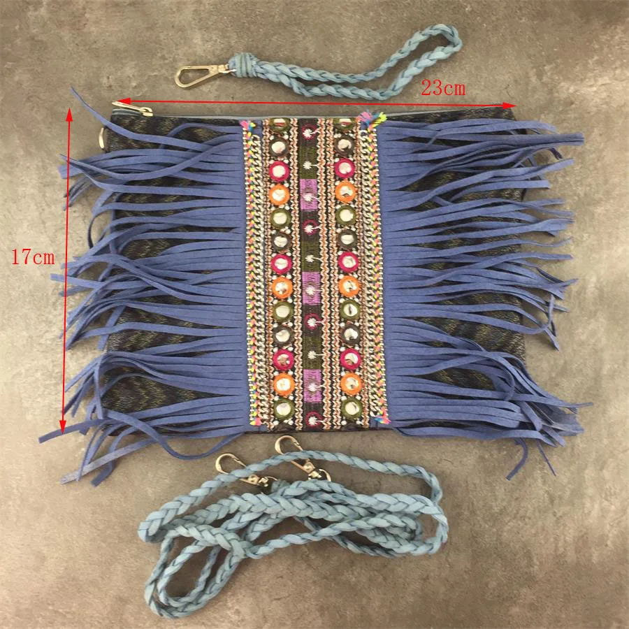 Boho Style Drawstring Bucket Bag Women Handbag Faux Fringe Tassel Shoulder Crossbody Messenger Bag