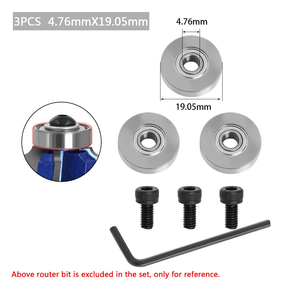 Durable Steel Bearings Accessories Kit Fits For Router Bits Heads And Shank Top Mounted 1/2, 3/8, 3/4 Bearing & Stop Ring