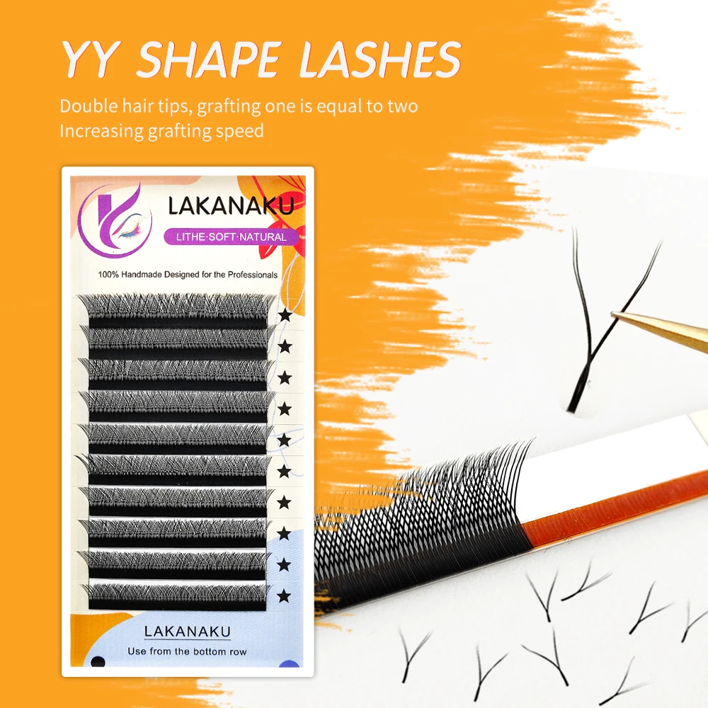 LAKANAKU Cilios YY Eyelashes Extensions 6 Trays Eyelashes 0.07 C D 8-12 Mix YY Lashes Natural Soft Premade Fans Faux Cilios