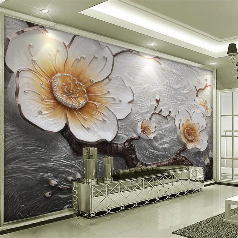 

wellyu Custom wallpaper murals 3D decorative painting resin embossed plain plum blossom closeup living room mural 3d wallpaper