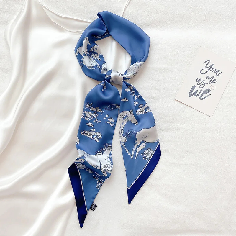 KOI LEAPING aesthetic horse long silk scarf female multi-function decorative scarf headband tie wrist strap bag belt