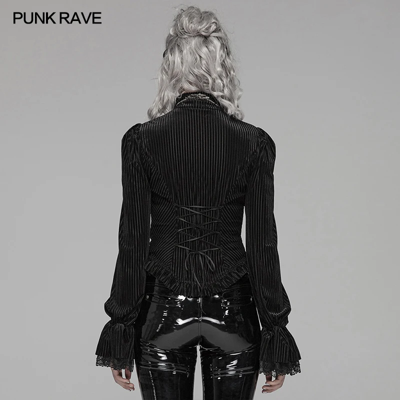 Punk Rave Women Gothic Dark-Grain Velvet Shirt,Black color Top WY1041