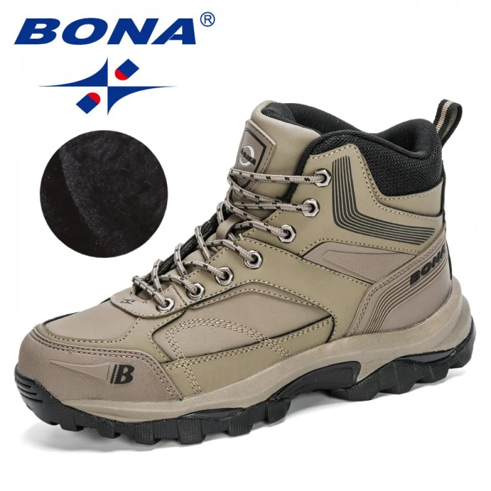 BONA New Designers Nubuck Hiking Boots Men Winter Shoes Walking Climbing Mountain Sport Boots Man Plush Warm Snow Footwear