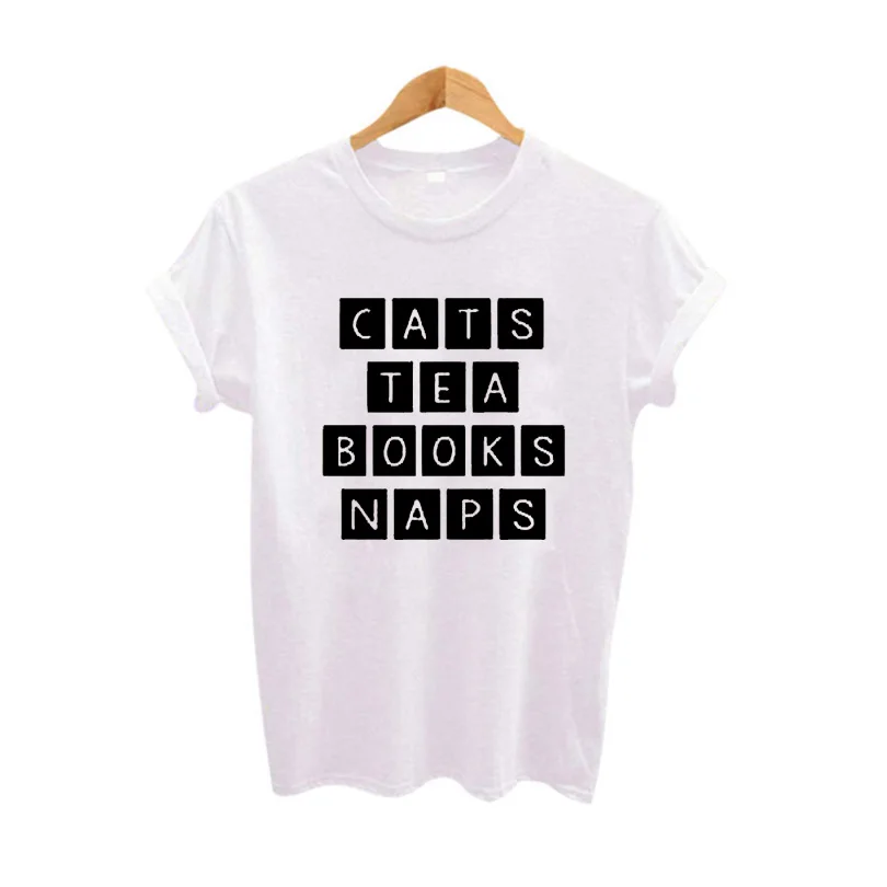 Summer  Style Harajuku Funny Tshirt Cats Tea Books Naps T Shirt Women Casual Tumblr Slogan Tee Shirt Femme Tops