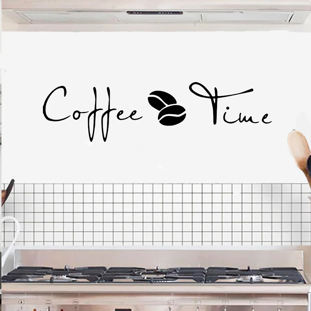 Coffee Time Wall Stickers Modern Cafe Art Decal Kitchen Coffee Shop Office Background Removable Wall Mural Home Decor