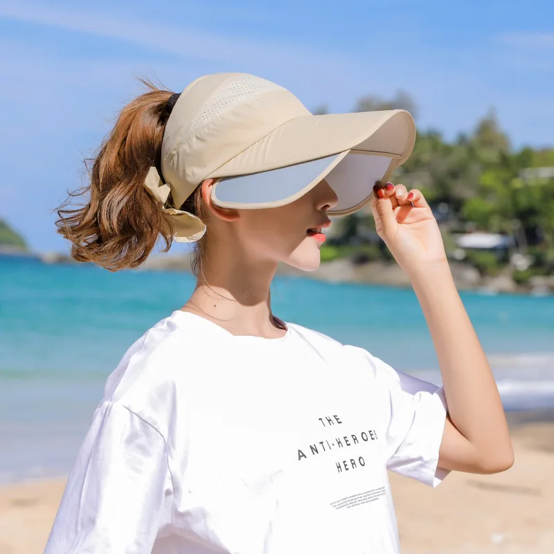 Summer Sun Hat Visor Caps Female Scalable Brim Empty Top Baseball Cap UV Protection Beach Sun Visor Hats For Women