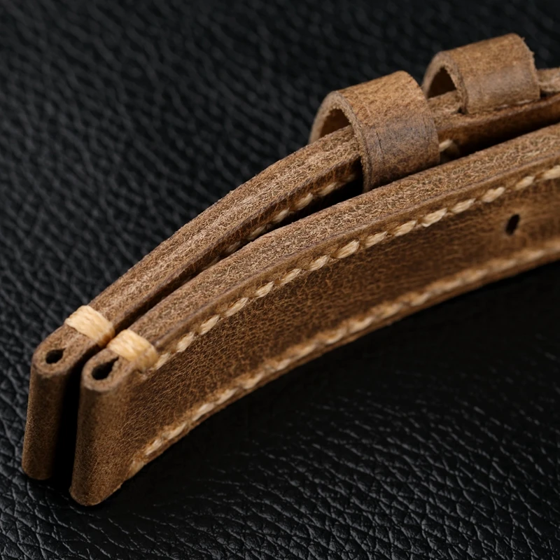 Handmade Leather Watchband 20 21 22 23 24 26MM Folded In Half to Make Soft Top Layer Calfskin Strap Retro Style For PAM111