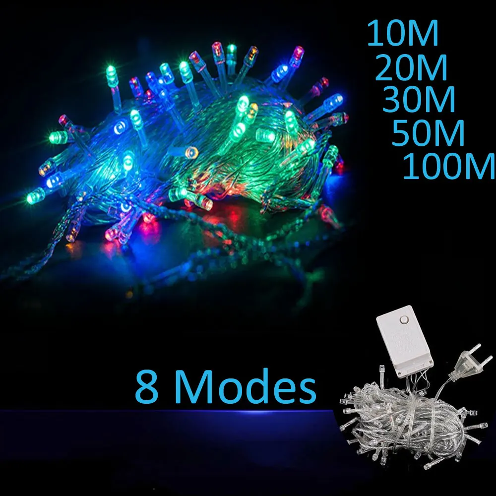 

220V 9 Colors LED String 10M 20M 30M 50M 100M Waterproof LED Christmas Tree Lights Wedding Party Garden Outdoor Decor Lamp