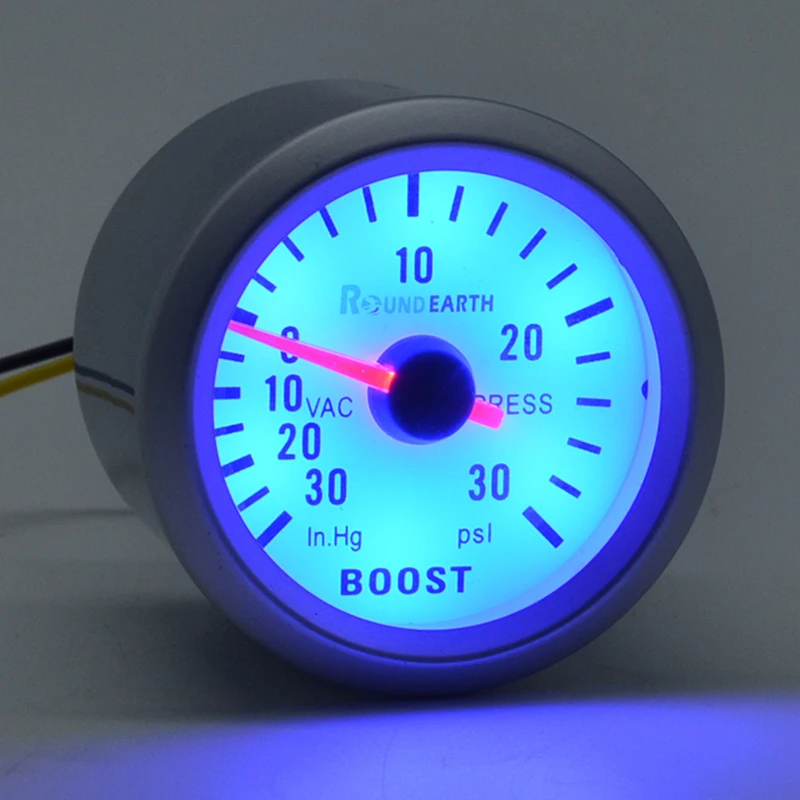 Round Earth 52mm Blue Backlight Auto Car Boost Gauge Modification Mechanical Turbine Meter -30~30 PSI Free Shipping