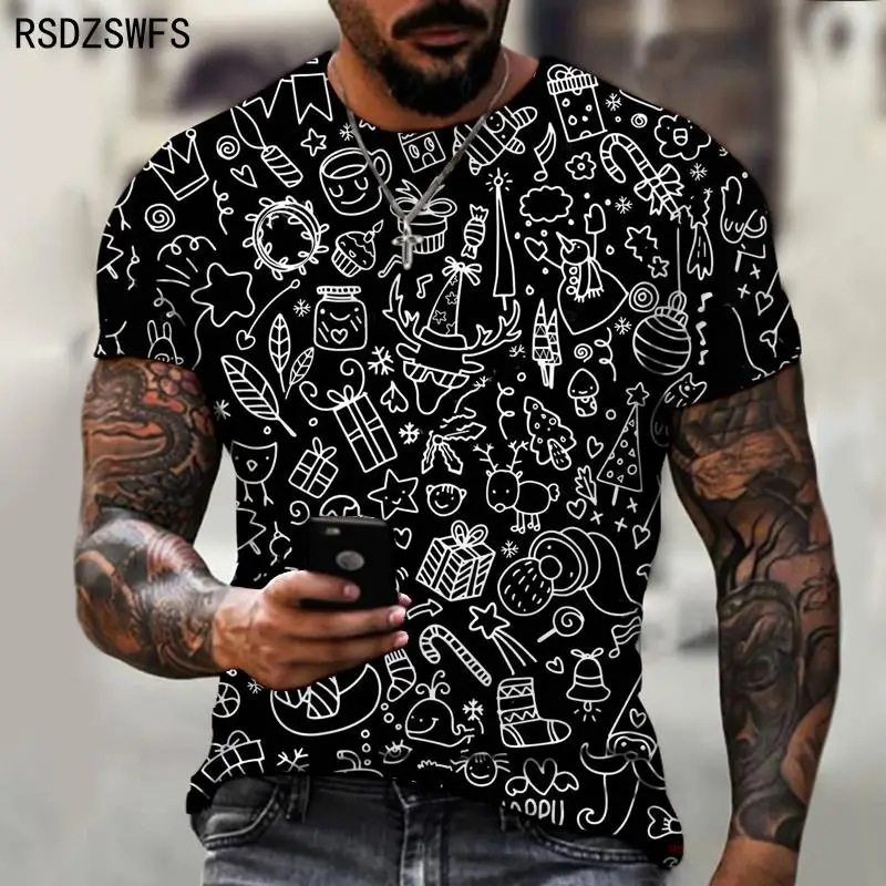 New Fashion T Short Men Streetwear O-Neck Short Sleeve Tees Colorful Geometry Male Clothes Casual Oversized Man T-Shirt Summer