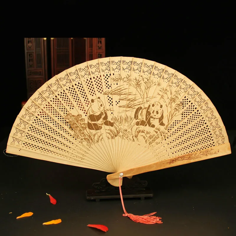 Classical Folding Fan High Grade Chinese Vintage Wooden Folding Fan Lady Hollow-carved Wedding Hand Gift Fan Portable Ventilador