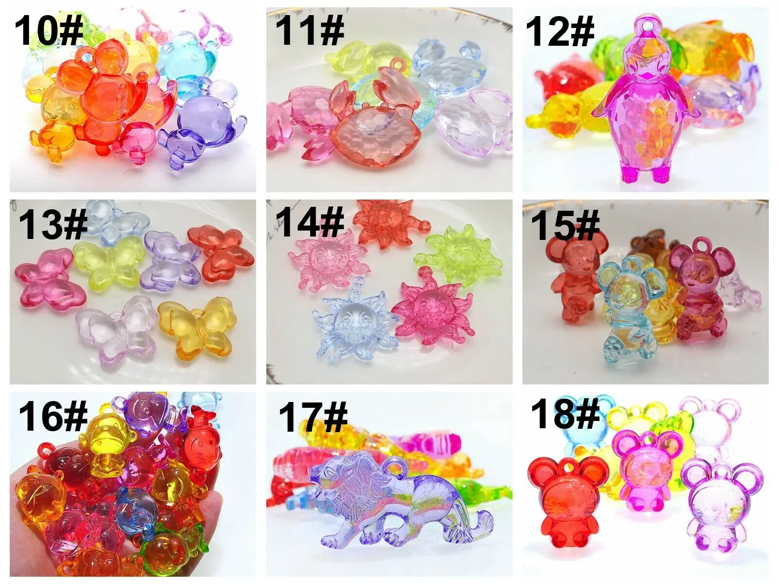 10 szt. Przezroczyste akrylowe zawieszki z kreskówkowymi zwierzętami dla dzieci do rękodzieła, biżuterii DIY, ozdób do plecaków - urocze kształty zwierząt, wysoka jakość — zdjęcie 6
