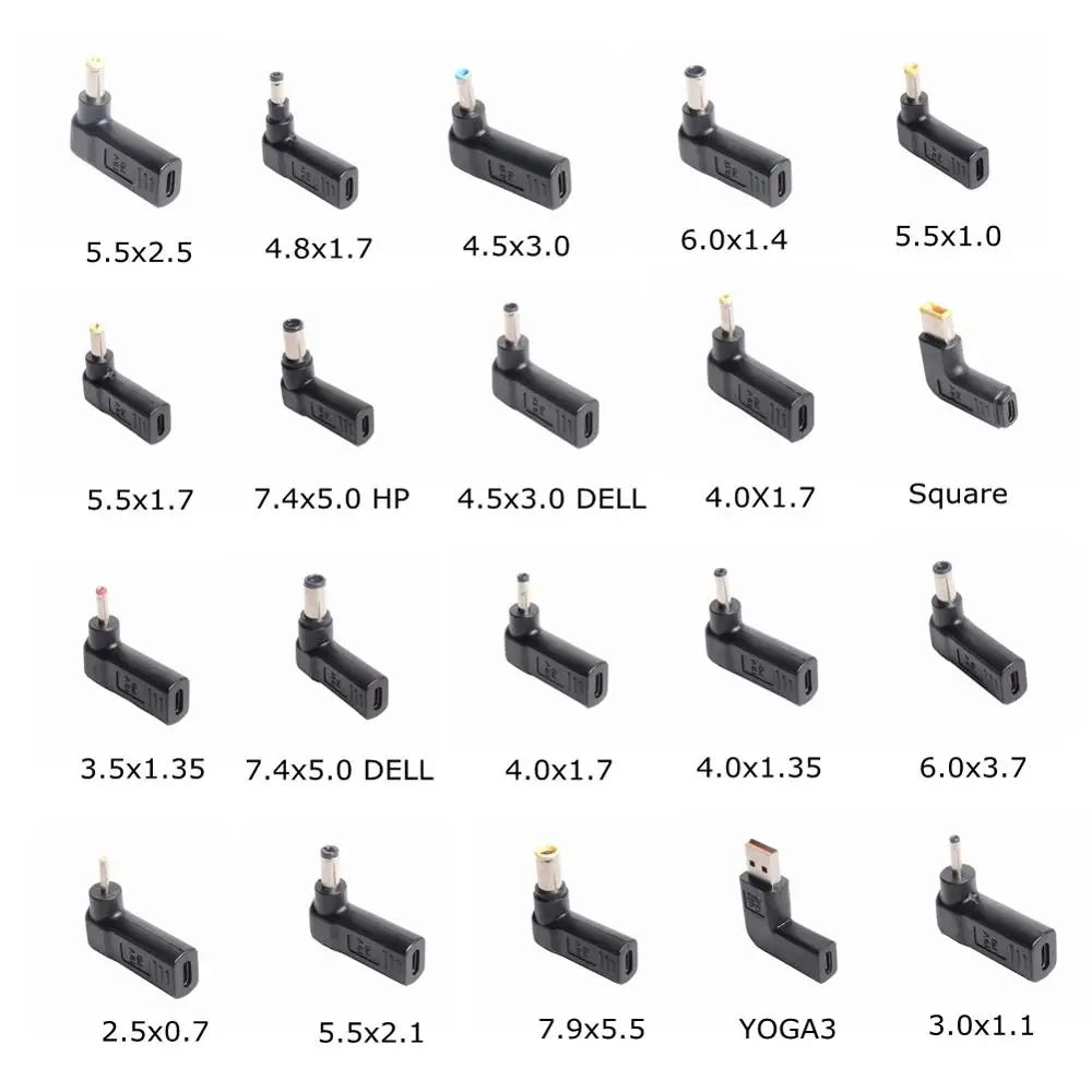 USB Type C Female to Male DC Power Adapter Plug Converter for Laptop - Output Jack Connector Sizes 7.4x5.0mm 4.5x3.0mm 5.5x2.5mm