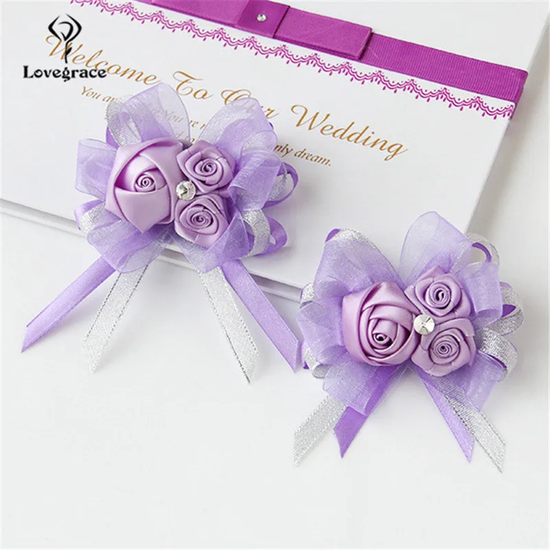 Hoa Hồng Lụa Nam Boutonniere Cưới Xòe Vòng Tay Cho Phù Dâu Cưới Viền Khuy, Dự Hôn Nhân Trang Trí Em Gái Dây Đeo Tay