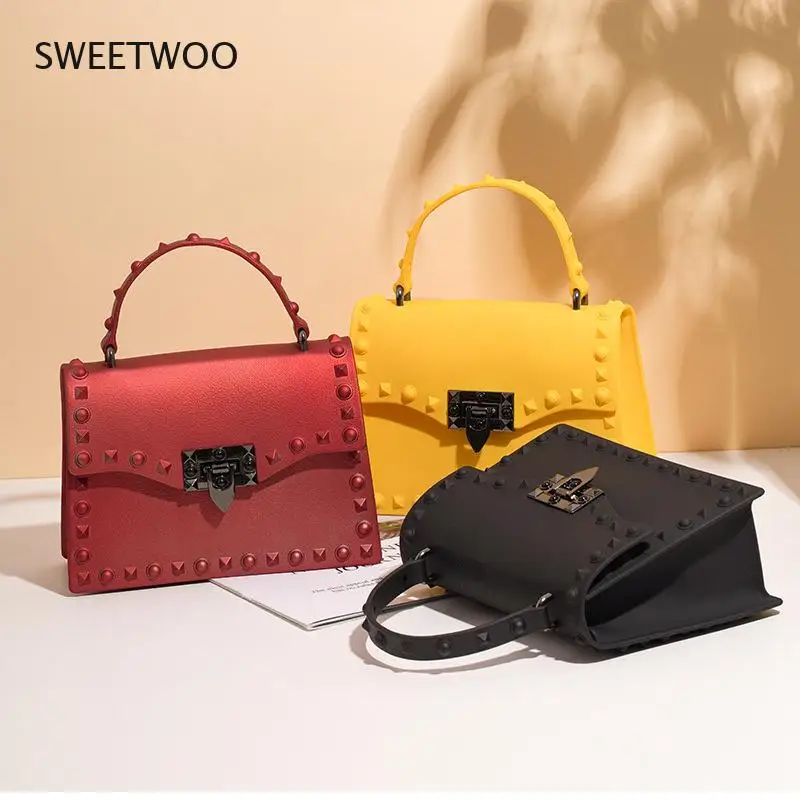 Small pvc women\'s purse high quality courier shoulder handbag casual women\'s designer fashion rivet cross bag