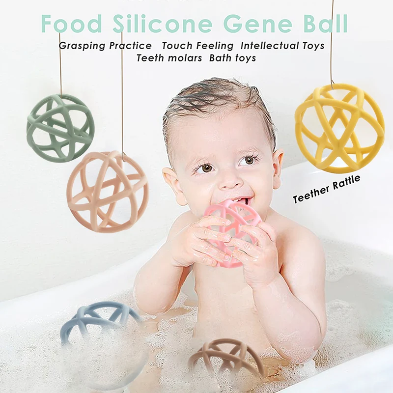 100% Food Grade Silicone Baby Bijtring Speelgoed Hand Grip Speelgoed Chewable Volledige Siliconen Speelgoed Bal Zuigeling Baby Bijtring Speelgoed