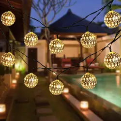 Moroccan wrought iron hollow small ball outdoor waterproof LED string lights Christmas garden decoration lights