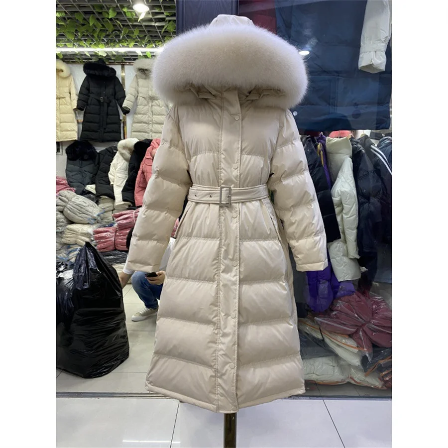 Fashion Outwear Winter Jacket Women Coat 90% White duck down Real Fox Fur Casual Outdoor Green Black Khaki Female Long Parker