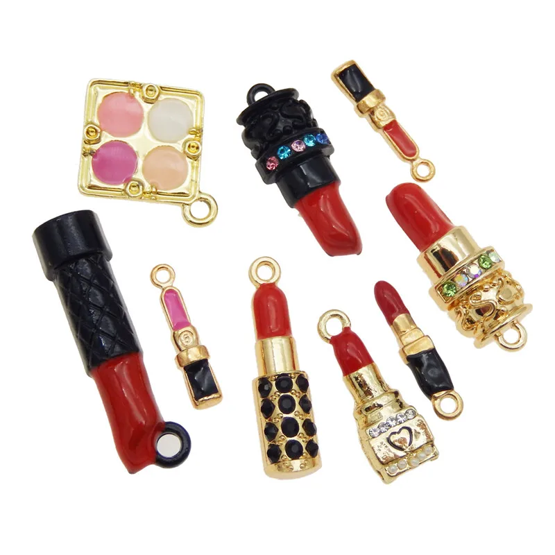 9pcs Enamel Makeup pendant Mix  Lipstick Pendant Necklace Jewelry Making DIY Charms For Bracelet Earrings Party Dec Gift Beauty