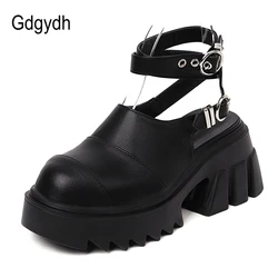 Gdgydh cinturino con fibbia donna scarpe con plateau nere tacco alto moda Cool Goth Punk Slingback muli donna con fibbia misura grande 43