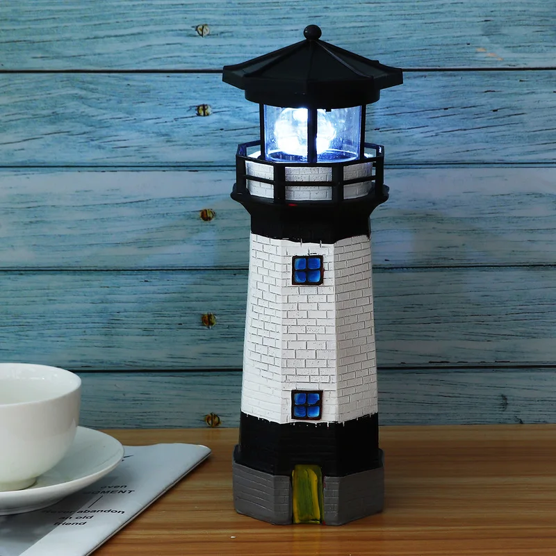 

1pcs Solar Lighthouse LED Light Garden Beacon Lamp 360 Degree Rotating Home Decor Resin Waterproof LED Lighting Lighthouse