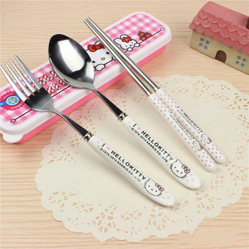 3PCS/Set Cute Cat Dinnerware Kitchen Supplies Spoon Chopsticks Set Accesorios Utensil Flatware Spoon And Fork For Kids Children