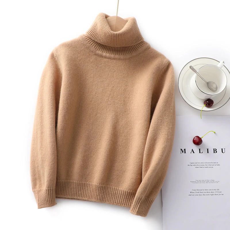 Children's Pure Wool Pullovers Sweaters 2021 Winter New Seven Stitches Lapel Knit Bottoming Shirt Boys Girls Thicken Warm Tops