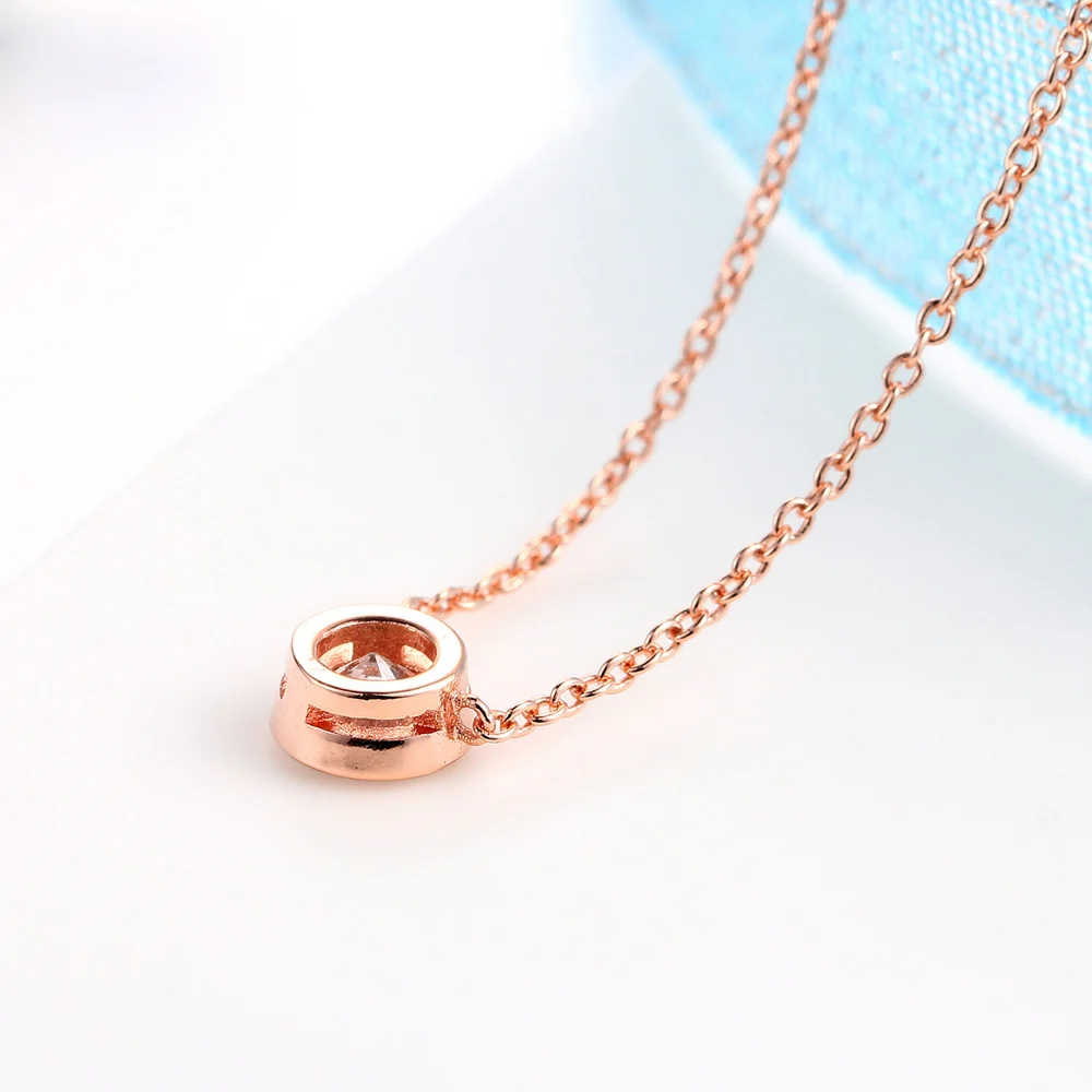 Double Fair Shiny Pendant Necklaces For Women Classical Round Crystal Choker Necklace Rose Gold Plated Fashion Jewelry N388