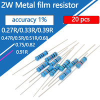 20pcs 2W Metal Film Resistor 0.27R 0.33R 0.39R 0.47R 0.5R 0.51R 0.68R 0.75R 0.82R 0.91R 0.27 0.39 0.5 R Ohm Accuracy 1% 0.1R-10M