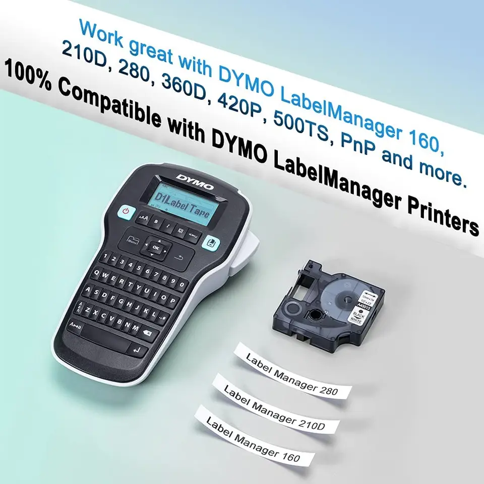 Aken 45010 Compatible avec Dymo D1 Ruban d'étiquette Transparent 12 mm x 7 m 45010 Compatible avec Dymo LabelManager 160 LM280 LM210D LM360D LM420P, Noir sur transparent
