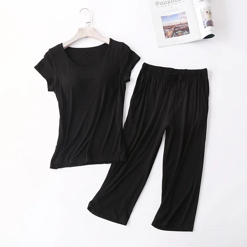 Pyjamas Suit Underwear Modal Plus-Size Femme Pajamas Sets Short-Sleeve Two-Piece-Set Home-Clothe Loose Soft Cotton Sleepwear