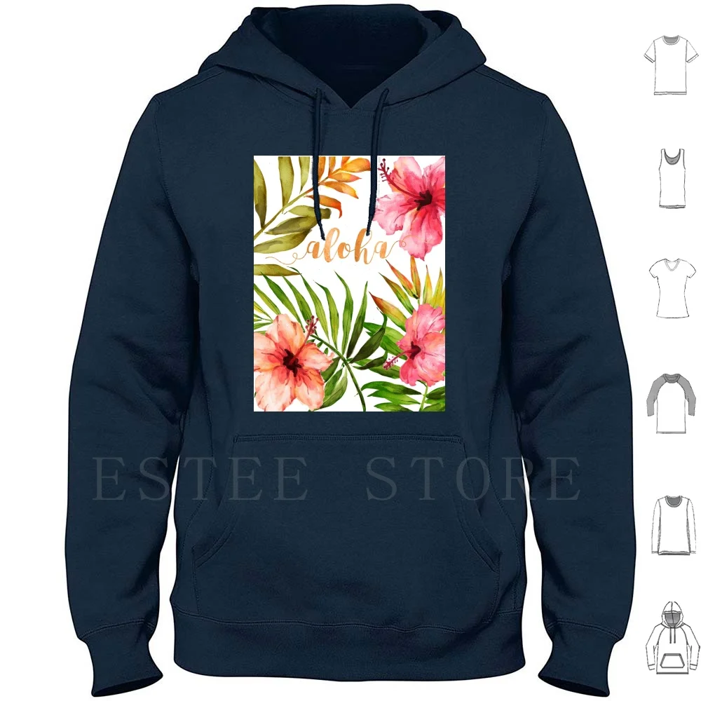 Aloha Tropical Hawaiian Floral Watercolor Hoodies Hawaii Hawaiian Tropical Floral Flowers Tropics Aloha Gold