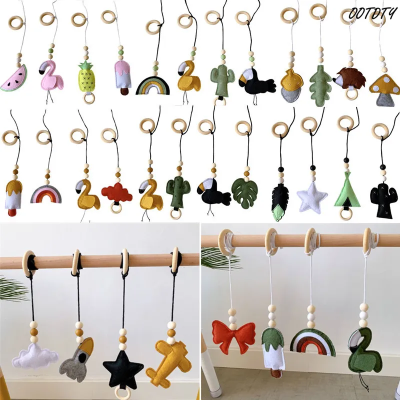 4Pcs/3Pcs Solid Wood Fitness Rack Pendants Newborn Baby Gym Toy Hanging Ornaments Baby Rattle Toys for Children Kids Room Decor