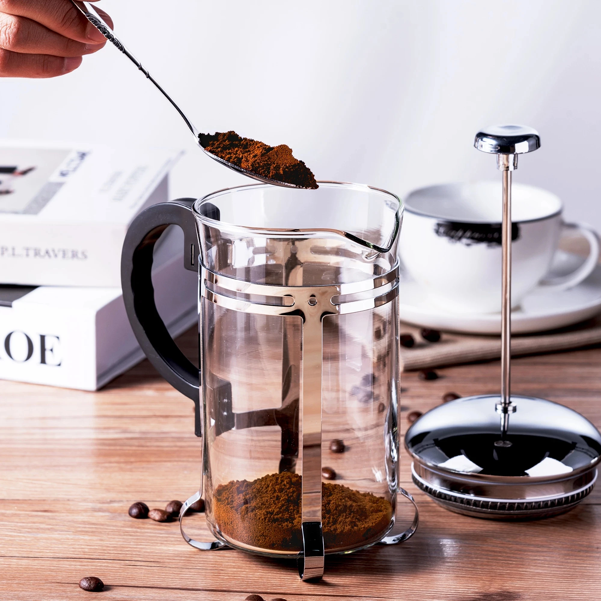 Heat-resistant Glass French Press 350ml/600ml/1000ml with Triple Filters Tea Brewer Coffee Pot Maker Barista Coffee Carafe