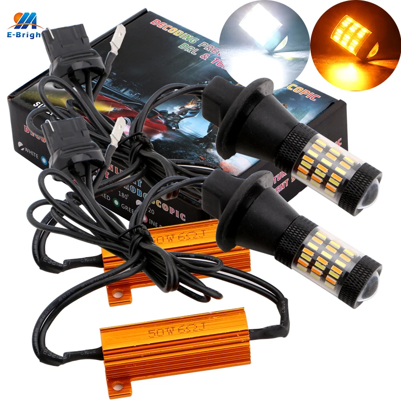 

1Set 1156 P21W BA15S PY21W BAU15S 60 SMD NO Error Hyperflash LED Canbus Car DRL Turn Lights Dual Color White+Amber W21W 7440