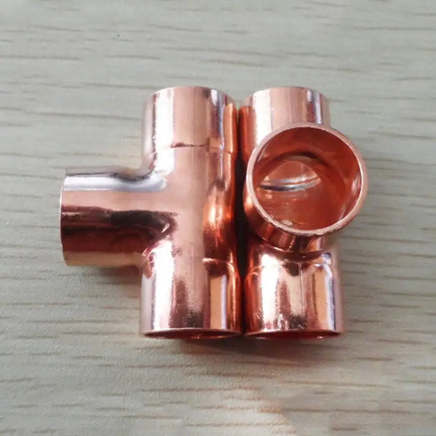 

38mm Inner Dia x1.5mm Thickness Copper Equal Tee Socket Weld End Feed Coupler Plumbing Fitting Water Gas Oil